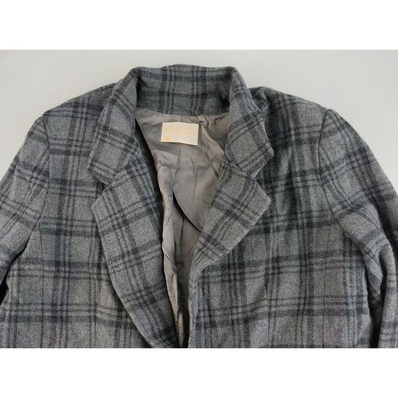 Womans Vintage Pendleton 100% Virgin Wool Blazer Jacket Gray & Black Plaid - Picture 3 of 11